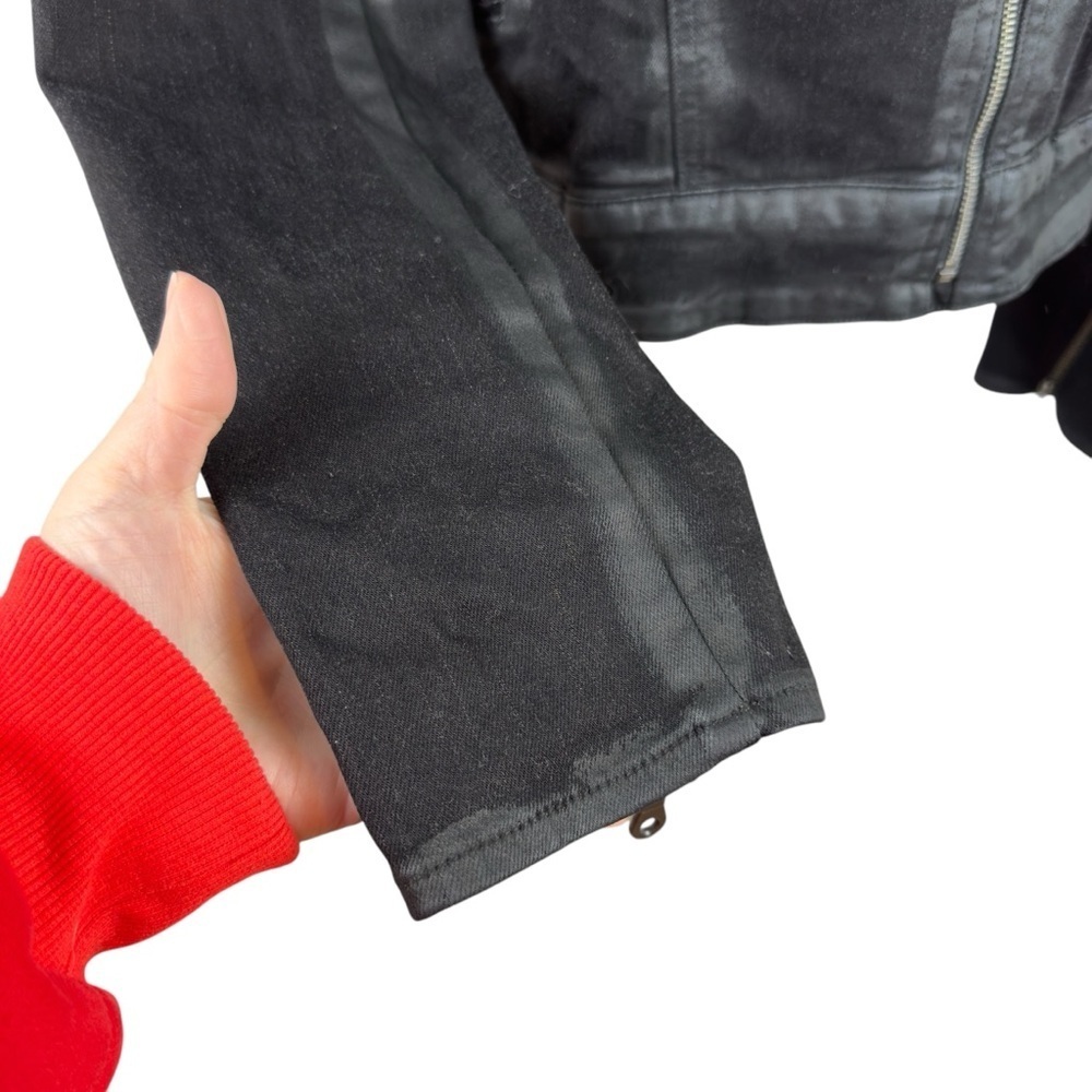PAIGE Sydney Moto Jacket Night Flight Sherpa Coated Black Stretch Denim Large - Picture 6 of 16